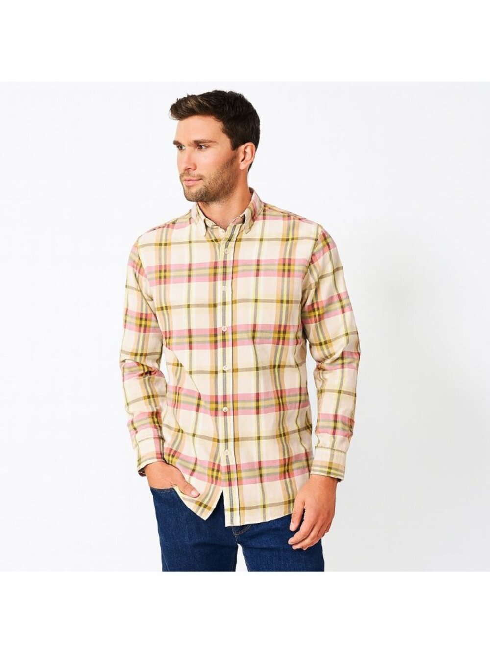 Madda Fella Mens Shirt Button Down Multicolor Plaid Cotton Long Sleeve SIze M